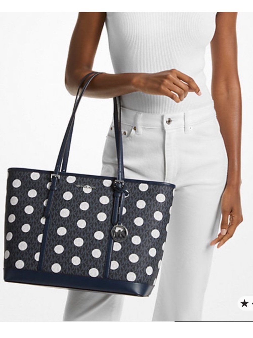 Michael Kors Navy Polka Dot Tote with MK Charm - Picture 3 of 7